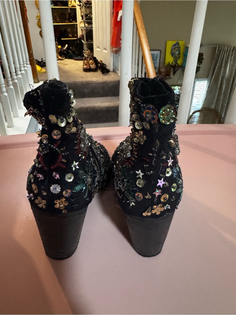 Free People Black Embellished Velvet Ankle Boots with Multicolor Gems - Picture 6 of 6